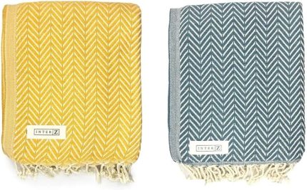 Z 2'li Set Peştemal Plaj Havlusu,%100 PAMUK, XXL 100x180Cm, Marmaris (Bal Sarısı - Ege Mavisi)