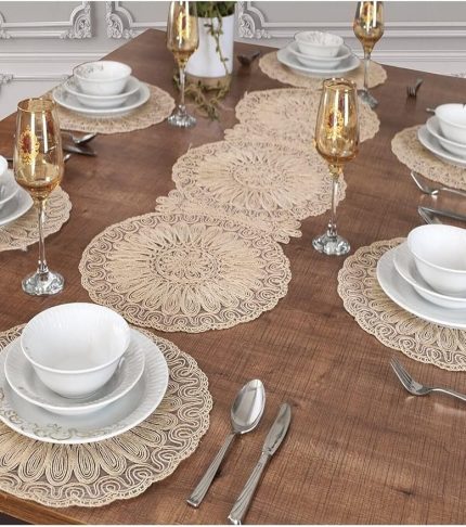 Home Bilgiçler Amerikan Servis Supla Ve Runner Seti 6 Kişilik Set Angel Gold