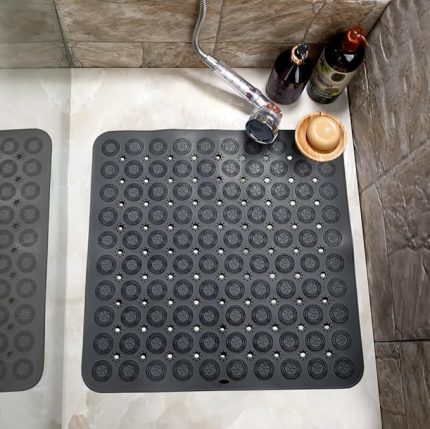 Paspası,Masajlı Banyo Paspası,Kaydırmaz Banyo (siyah,gri kare)