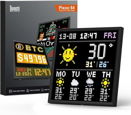 Pixoo-64 WiFi Piksel Sanat Ekranı, 64 x 64 LED Panel, Benzersiz Aydınlatma Dekorasyonu ile Uygulama Kontrolü