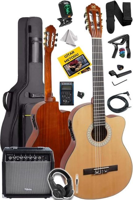 X50-EQ-AMP Profesyonel Masif Ağaç Amfili Elektro Klasik Gitar Seti Üst Segment