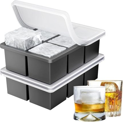 Buz küpü kalıbı, silikon, büyük, 2'li paket, XXL buz küpü kabı, 5 cm 12 buz küpü için, BPA içermeyen birinci sınıf silikon buz kalıbı, soğuk içecekler, viski, kokteyller, bira ve kahve için