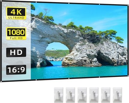 84 İnç Projektör Perdesi 16:9 HD 4K Katlanabilir Taşınabilir Çift Taraflı Projeksiyon Kırışıklık Önleyici Film Perdesi, Kapalı Açık Ev Sineması Ofis Toplantısı için Kancalı