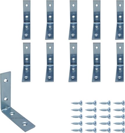 10 ad. L Demir Gönye Köşebent 16x55x55mm - Mobilya Dolap Eşya Duvara Sabitleme Aparatı - Raf Masa Çekmece Sandalye Kitaplık Gardırop Köşe Sabitleme Birleştirme Bağlantı Demiri
