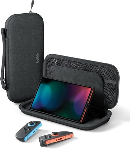 Gaming Nintendo Switch 2 Kılıf Seyahat Çantası, AirTag Tutucu ve Oyun Kartı Saklama Cebi, Sert Kabuk ve Yumuşak İç Mekana Sahip Taşınabilir Hafif Taşıma Çantası, - Kömür