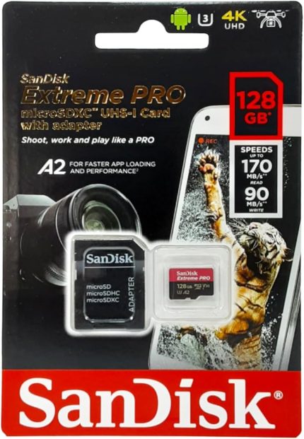 Extreme Pro 128 GB microSDXC Hafıza Kartı SDSQXCY-128G-GN6MA, 170 MB/sn'e kadar