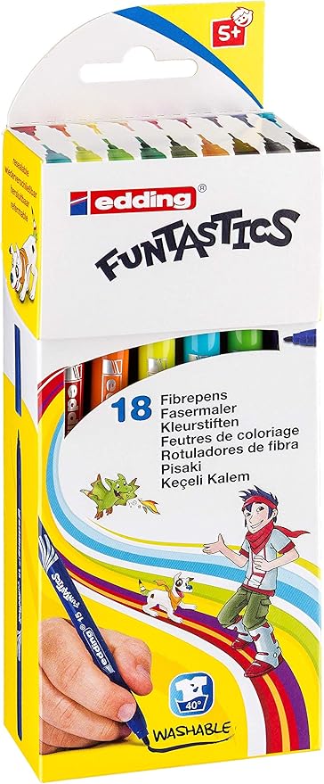 15 FUNTASTICS çocuklar için ince uçlu keçeli kalem 18'li set - 1 mm yuvarlak uç