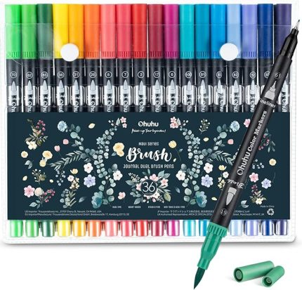 36 boyama kalemi, çift uçlu fırça kalemi, keçeli kalem, Finelinerli sanat işaretleyici seti, çocuklar, yetişkinler için, boyama kitabı çizimi, kaligrafi eskiz günlüğü, sanat hediyesi, Maui -