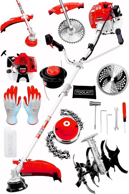 Alman 16 Hp Tam Profesyonel Yan Tipi Benzinli Tırpan Ot Çalı Çim Biçme Makinesi Kırmızı + Çapa Aparatı