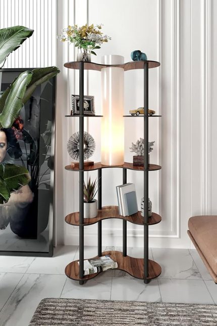 Lambader – Ceviz Renkli Ahşap Görünümlü Şık Tasarım, Geniş Taban Yüzeyi (65x36 cm), 150 cm Yükseklik, E27 Duy Uyumlu, LED Ampul ile Kullanılabilir, Modern ve Kolay Kurulumlu Lambader