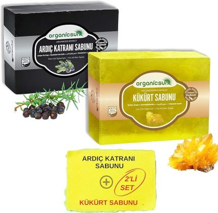 2'li Set Doğal Ardıç Katranı Sabunu ve Kükürt Sabunu Kaşıntı Karşıtı Sabun Seti