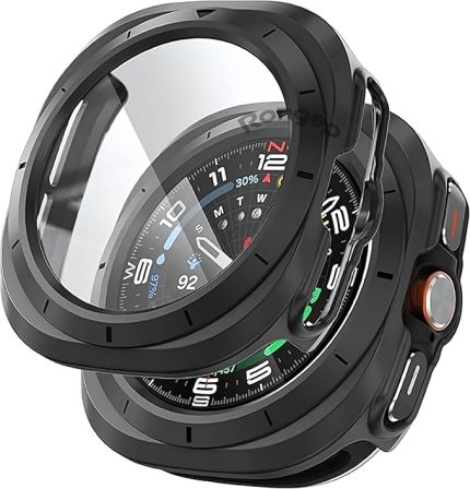 Samsung Galaxy Watch Ultra 47mm için 2’si 1 Arada Sert Polikarbonat Kasa ve Ekran Koruyuculu Kılıf Dokunma ve Netliği Etkilemeyen Çizilme ve Darbe Önleyici Galaxy Watch Ultra Koruyucu (Siyah)