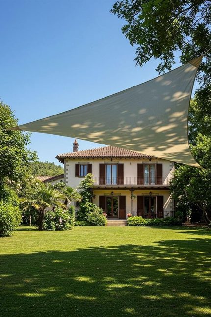 Model Jüt Üçgen Gölgelik Tente - 4m x 4m x 5.5m | 180gr/m² File Kumaş |%95 UV Koruma | Bahçe, Teras, Balkon Gölgelik | Estetik Yarasa Tipi Tasarım | (Krem, Yeşil, Gri, Mavi, Turuncu) (Krem)