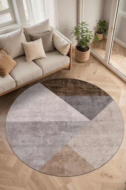 Kadife Modern Kaymaz Pamuk Tabanlı Yıkanabilir Antibakteriyel Yuvarlak Salon Halısı 160x160