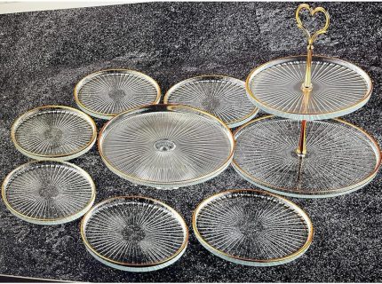 8 Parça Gold Yaldızlı Cam Servis Sunum Seti Takımı