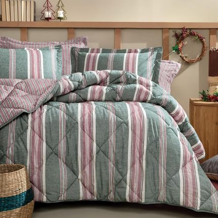 Chevron Çift Kişilik Ipliği Boyalı Uyku Seti Yeşil