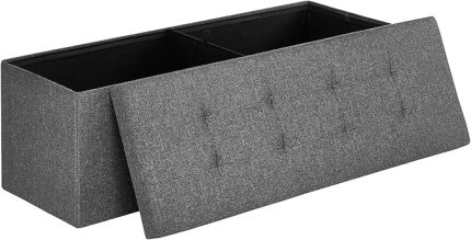 Tabure, Saklama Alanı, Sandık, Saklama Kutusu, Katlanabilir, Maks. Statik Yük 300 Kg, Bölücü, 120 Litre, 38 X 110 X 38 Cm, Imitasyon Keten, Koyu Gri Lsf77K