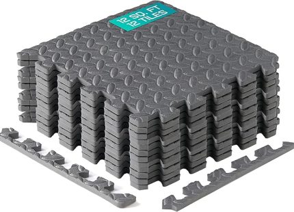 (12 Square Feet (12 Tiles) - Gray) - Interlocking Exercise Foam Mats with Border - Cover 12 & 3.3sqm (Black or Grey)