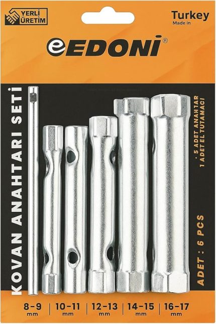 Kovan Anahtar Seti, 6 Parça, Ergonomik El Tutamağı, Dayanıklı Çelik Malzeme, 8-17 mm Arası Kovan Anahtarları, Endüstriyel Kullanıma Uygun, Kompakt, Ekonomik, Onarım Bakım Takım Seti