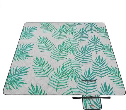 Piknik örtüsü, 200 x 200 cm, büyük, kamp örtüsü, park, bahçe, plaj için, su geçirmez, makinede yıkanabilir, katlanabilir, gri tropik eğrelti otlu GCM001G02