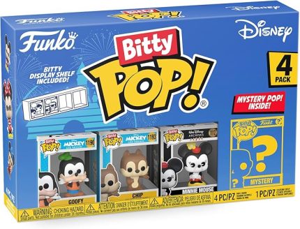 Bitty Pop! Disney – Goofy, Chip, Minnie Mouse (Hands Folded) ve Sürpriz Mini Gizem Figürü – 2,2 cm Koleksiyon – İstiflenebilir raf dahil, hediye fikri, Disney hayranları