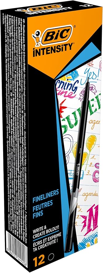 Intensity Fine Liner İnce Uçlu Siyah Keçeli Kalem 12'li Kutu, 0.4 mm İnce Kalınlıkta Uç, Su Bazlı Mürekkep