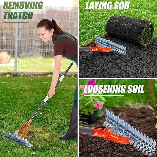 saza tırmık, bahçe bahçe tırmık | Ayarlanabilir uzun saplı kültivatör bahçe el tırmığı | Tiller kültivatör, ayıklama, gevşeme, havalandırma, presleme için taşınabilir ergonomik bahçe - Görsel 3