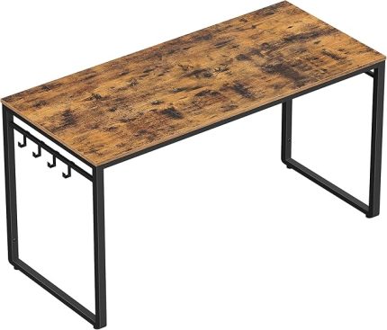 Çalışma, Bilgisayar, Ofis Masası, 8 Kancalı, 140 x 60 x 75 cm, Çalışma Odası, Ev Ofisi, Ofis, Metal, Endüstriyel Tasarım, Vintage Kahverengi/Siyah LWD59X
