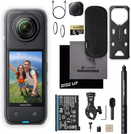 X4 Su Geçirmez 8K 360 Aksiyon Kamerası Motosiklet Kiti | 72MP 360 Fotoğraf, 4K Geniş Açılı Video Kamera | Ağır Hizmet Kelepçesi, Eylem Görünmez Selfie Çubuğu, Lens Kapağı ve 256 GB Micro SD