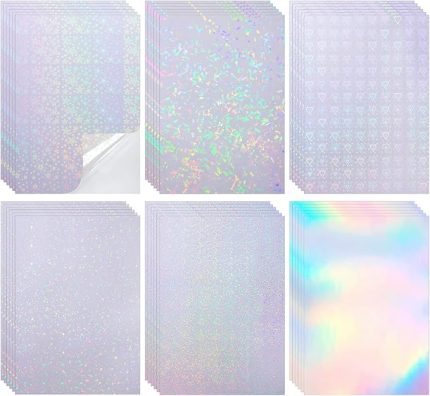 çıkartma kağıdı A4 çıkartma kağıt kendinden yapışkanlı holografik folyo şeffaf 6 desen 24 yaprak