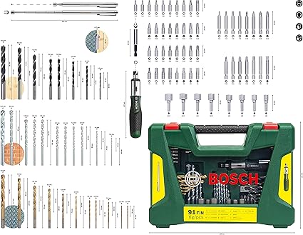 Home and Garden Accessories 91 adet V-Line titanyum matkap ve uç seti (ahşap, taş ve metal için, cırcırlı tornavida ve manyetik çubuk dahil, delme ve vidalama aletleri için aksesuarlar) - Görsel 3