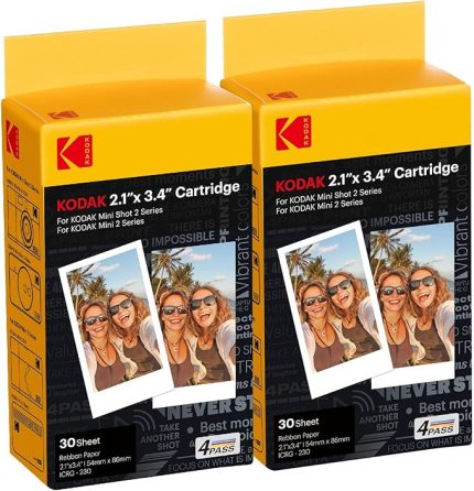 60'lı paket, fotoğraf kağıdı, 54 x 86 mm, kartuşlar, hepsi bir arada kağıt ve renkli şerit kartuş dolumu - Mini 2 ve Mini Shot 2 serisi ile uyumlu