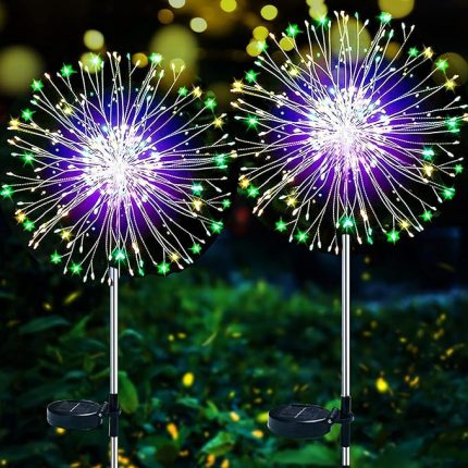 lamba, ZVO, 2 adet 120 LED güneş enerjisi havai fişek, bahçe dekorasyonu, güneş ışıkları, bahçe kazığı, karahindiba, bahçe aydınlatması, su geçirmez, çim, balkon, teras dekorasyonu (çok renkli)