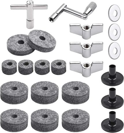 23 adet Zil Yedek Aksesuarları Zil Standı Keçeleri ile Davul Parçaları Davul Zil Keçe Pedleri Kanat Somunları Yıkayıcılar Zil Kollu ve Davul Anahtarını içerir