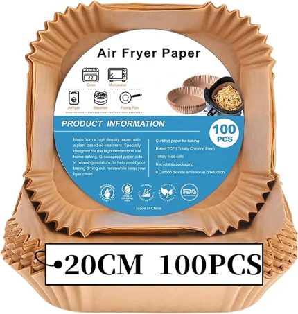 Sıcak hava fritözleri için fırın kağıdı, 100 adet Airfryer pişirme kağıdı, yapışmaz, yağa dayanıklı, suya dayanıklı hava fritözü, tek kullanımlık parşömen kağıdı, fırın ve mikrodalga için