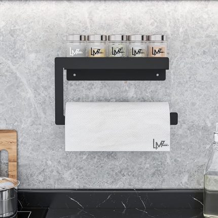 Kağıt Havlu Askısı, Mutfak ve Banyo İçin Yapışkanlı Kağıt Havluluk, Metal Havlu Tutacağı (Siyah)