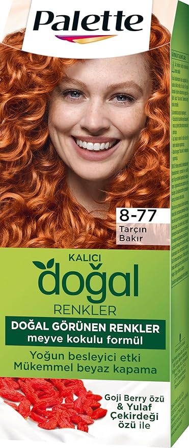 Kalıcı Doğal Renkler 8-77 Tarçın Bakır Goji Berry Özü & Yulaf Çekirdeği Özlü Saç Boyası