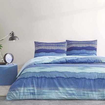 Wave Renkli Klişe Pamuk Nevresim Takımı, Mavi, Çift Kişilik