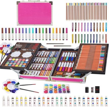 Malzemeleri Kutusu, 145 Paket Sanat El Sanatları, Resim, ma, Çizim ve Eskiz Defteri ile Sanat Seti, Çocuklar Gençler Yetişkinler için Deluxe Taşınabilir Çift Katmanlı Alüminyum Yılan si