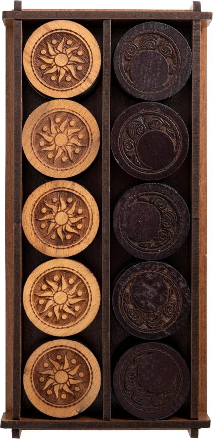 Ay ve Güneş Desenli Ahşap Tavla Pulu Takımı No:3