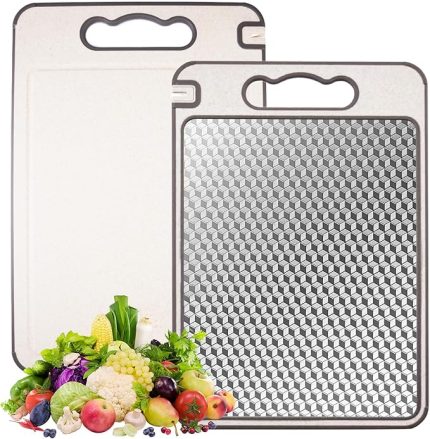 1 arada çift taraflı kesme tahtası, 37 x 25 cm, çift taraflı kesme tahtası, paslanmaz çelik kesme tahtası, meyve suyu oluklu ve bileme kenarlı, kaymaz ve çizilmez, BPA içermez, et, sebze ve meyve