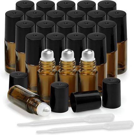 Vous Roll On cam şişe uçucu yağ için (24'lü set) – 3 ml kahverengi cam yağ şişesi – cam şişeler paslanmaz çelik küreler ve uçucu yağlar, parfüm ve aroma terapisi için damlalık ile doldurmak için