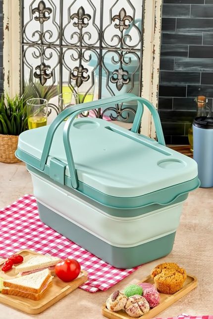 Katlanır Piknik Sepeti - 3 Katlı, Çok Fonksiyonlu Kamp Çantası, Portatif ve Hafif, Katlanabilir Masa, Saklama ve Taşıma Kutusu -