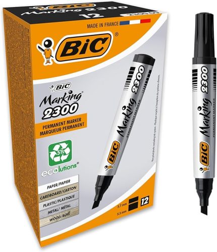 Intensity Marker 2300 Kesik Uçlu Permanent Markör Siyah 12'li Kutu, 3,7 mm ile 5,5 mm Kalın Uç, Kapağı 1 Ay Açık Kalsa da Kurumayan Mürekkep