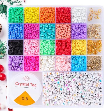 Yap Bilezik Boncuk Seti, 6000 Adet Rocaille Boncuklar Harf İnci, Kil Uzay Boncukları Polimer, Kolye Takı Yapımı için Yetişkinler Çocuklar