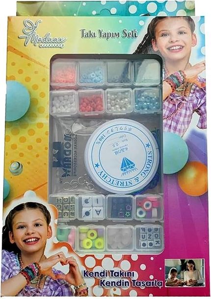 Kendin Yap Takı Seti, Renkli Boncuklu Bileklik ve Kolye Yapımı, El Sanatları Aktivite Seti, 3+ Yaş Orta Boy