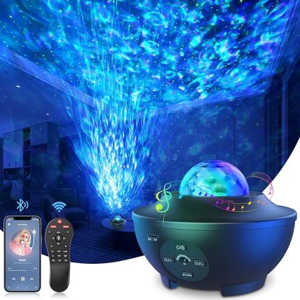 LED projektör, zamanlayıcı/uzaktan kumandalı, çocuklar için Bluetooth hoparlörlü