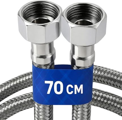 Adet 70 cm Paslanmaz Çelik Örgülü Flex Hortum – 3/8"x3/8" Klozet ve Taharet Musluğu Bağlantı Hortumu, Yüksek Dayanıklı ve Sızdırmaz