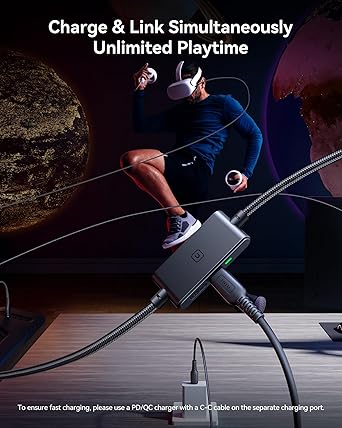 Oculus Quest 2/Pro için 16FT Bağlantı Kablosu, Yüksek Hızlı Aktarım Bağlantı Kablosu, Ultra Dayanıklı Güç için Ayrı Şarj Bağlantı Noktalı VR, USB 3.0 Tip A'dan C'ye Kablo VR Kulaklık Aksesuarları ve Oyun Bilgisayarı için - Görsel 2