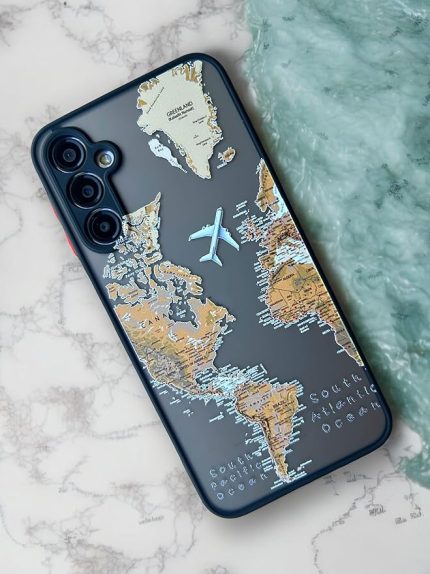 Samsung Galaxy S23 FE Uyumlu Dünya Harita Desenli Kamera Korumalı Mat Transparan Plastik Arka Kapak Tpu Silikon Kenarlar Şık Ve Dayanıklı Koruma Hux Kılıf Kapak (Siyah Harita)